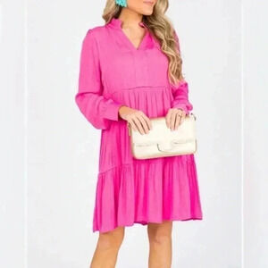 Karlie New With Pink Tags Tonal Dot Long Sleeve Dress